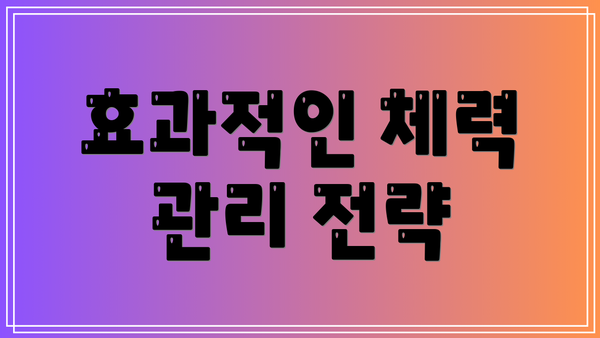 효과적인 체력 관리 전략